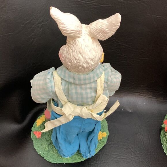 Fabric Mache Spring Bunnies Easter 11 Inches Tall Gifts Handcrafted Decoration - Picture 6 of 11
